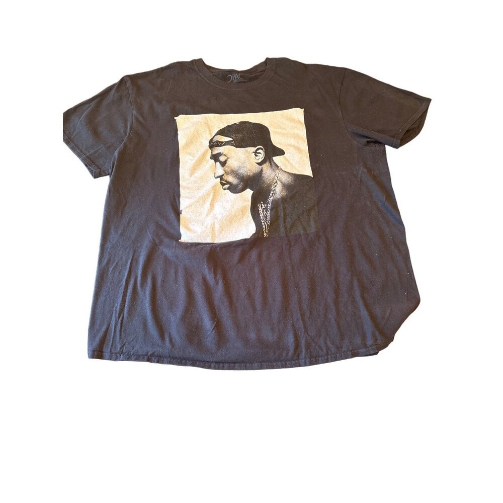 2Pac Graphic T-Shirt Black Tupac Shakur Profile Portrait Short Sleeve Cotton Tee